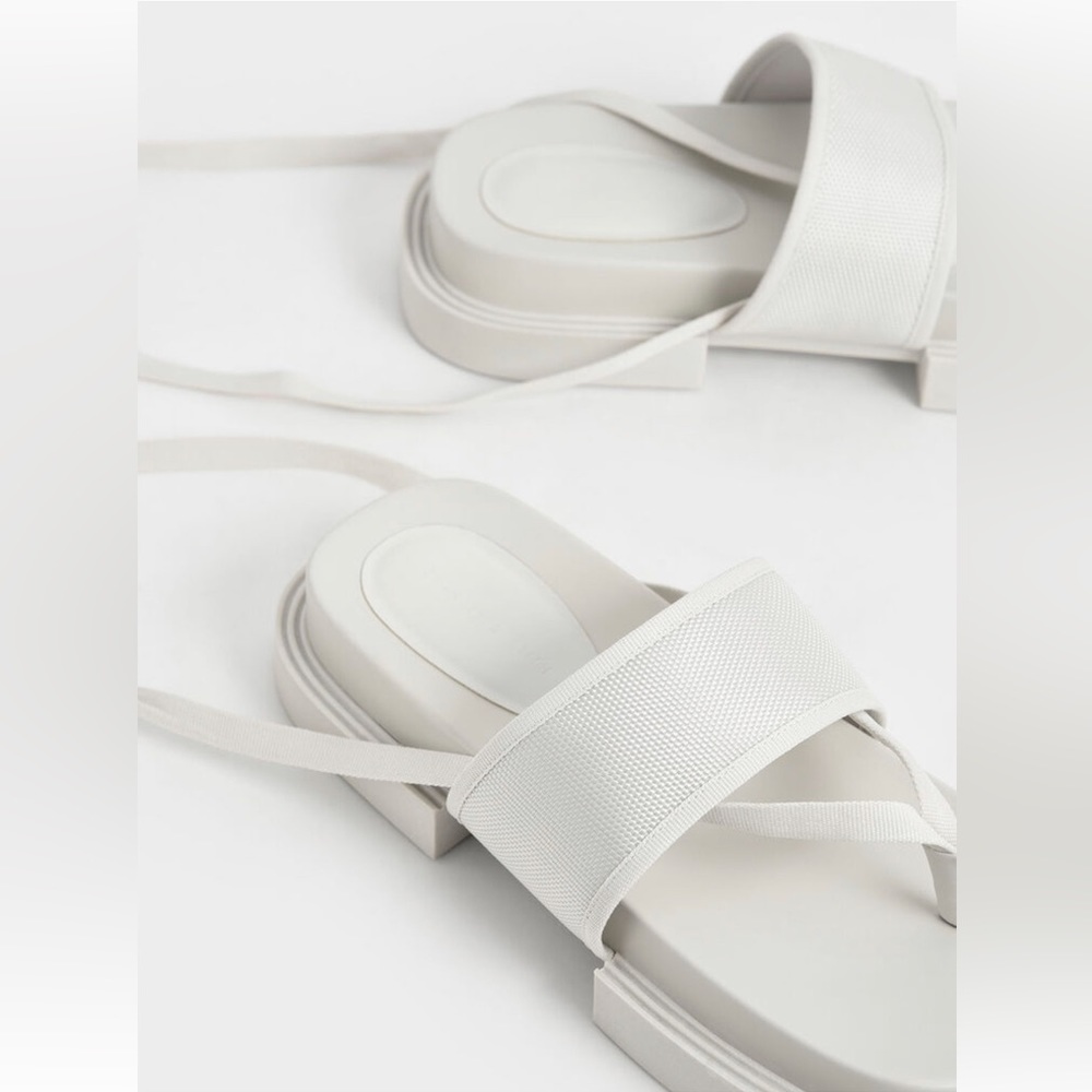CHARLES & KEITH sandals. Alex Recycled Polyester Tie-Around Thong Sandals - Picture 7 of 8